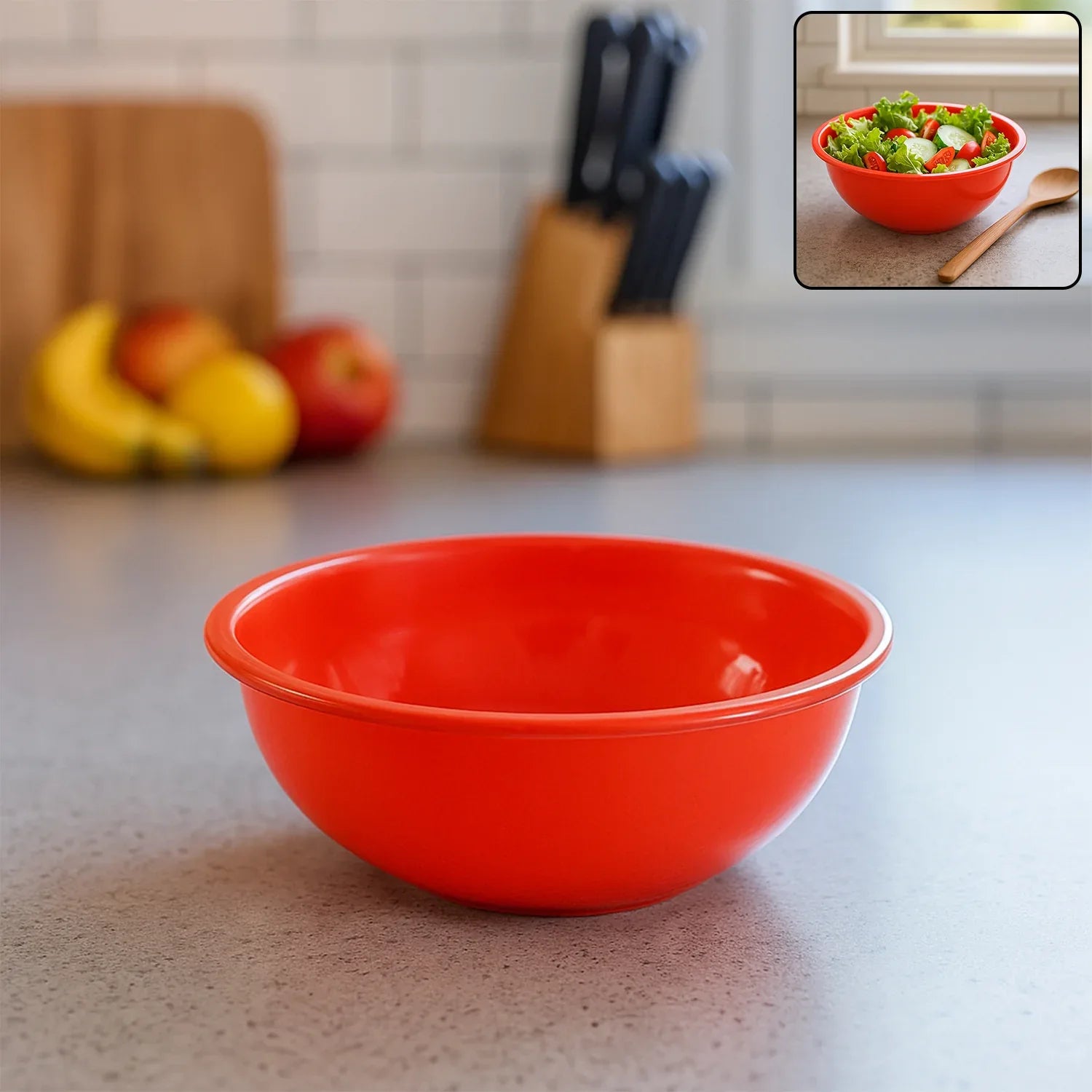 Plastic 6 Inch Red Round Deep Serving Bowl (1 Pc) - Zidbik