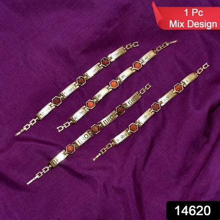 Gold Plated Hexa Bead Bracelet Rakhi For Brother (1 Pc) - Zidbik
