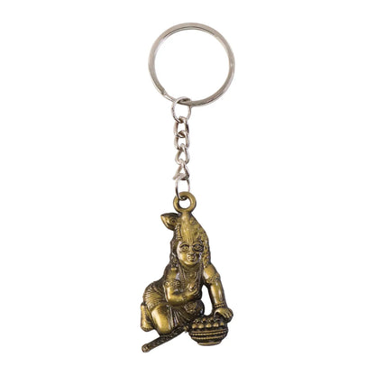 Premium Antique-gold Metal Bal Krishna Makhan Chor Keychain (1 Pc) - Zidbik