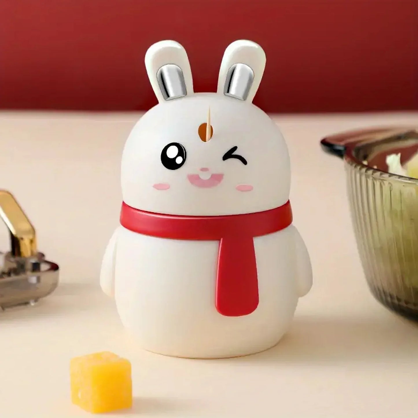 8842 Rabbit Shape Toothpick Dispenser Pressing Small Size Accessory Durable Red Home Garden Kitchen Dining Bar Kitchen Storage Organization Racks Holders Dining Room Table Decoration (1 Pc ) - Zidbik