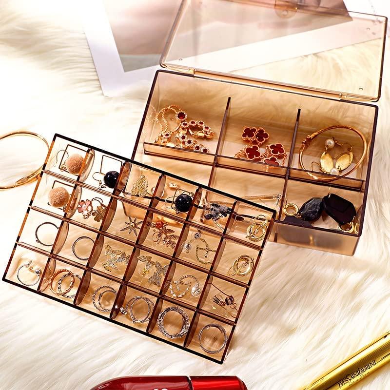 12829 2 Layer Acrylic Jewelry Storage Box Dustproof Earring Box Storage Box Portable Nail Art Storage Case 24-grid Small And 6-grid Big Case Makeup Vanity Box (1 Pc 30 Compartment) - Zidbik