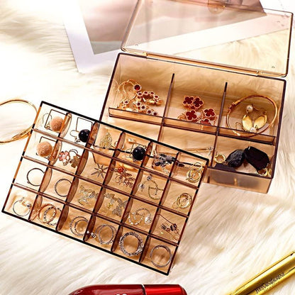 12829 2 Layer Acrylic Jewelry Storage Box Dustproof Earring Box Storage Box Portable Nail Art Storage Case 24-grid Small And 6-grid Big Case Makeup Vanity Box (1 Pc 30 Compartment) - Zidbik