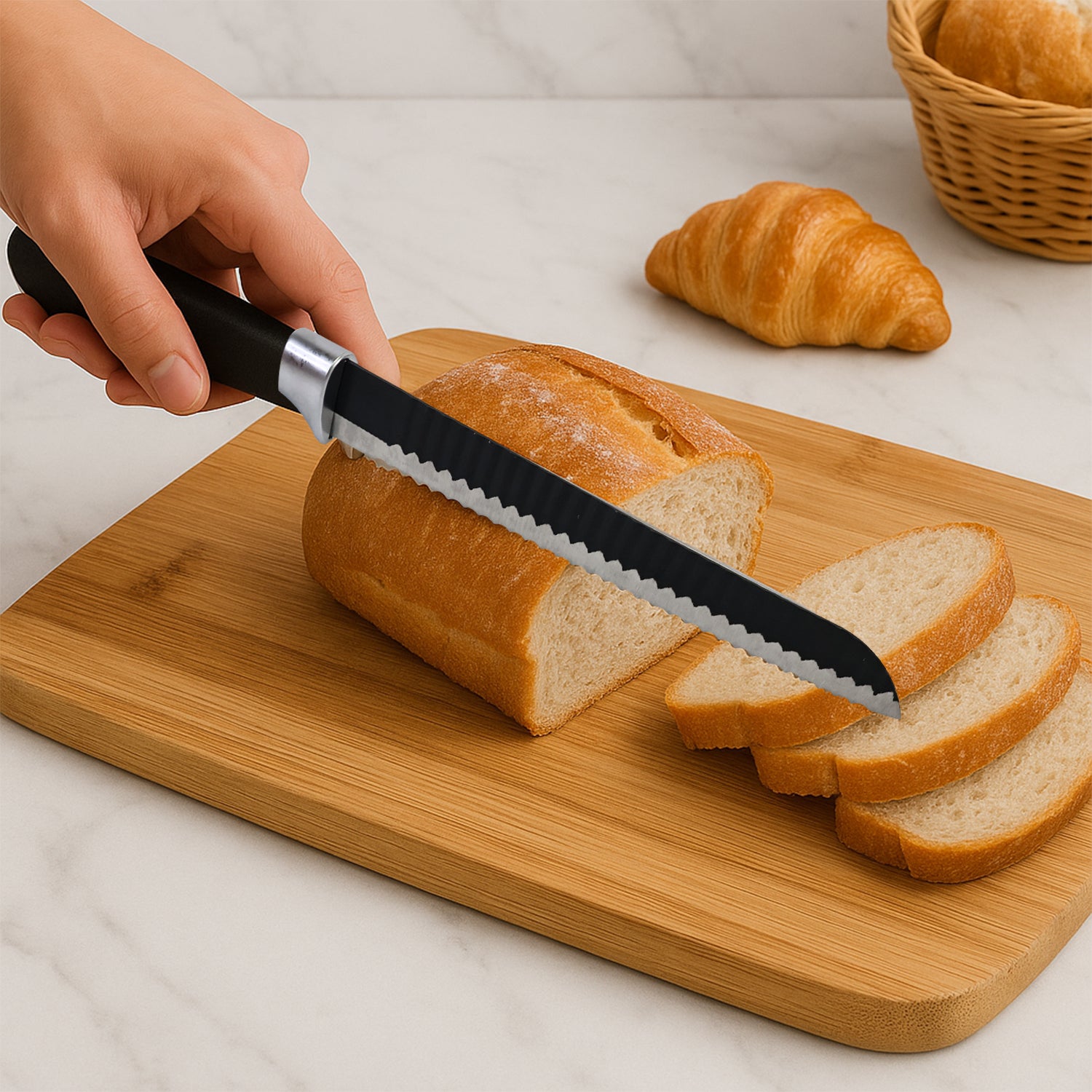 Premium 32 Cm Serrated Bread Knife With Ergonomic Handle - Zidbik