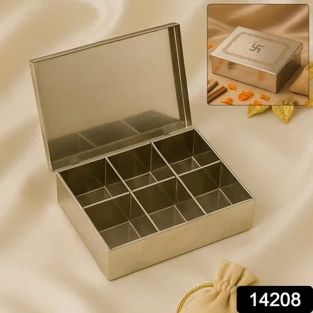 Multipurpose Premium Stainless Steel Jewelry Storage Organizer Box With 6 Compartments (1 Pc) - Zidbik