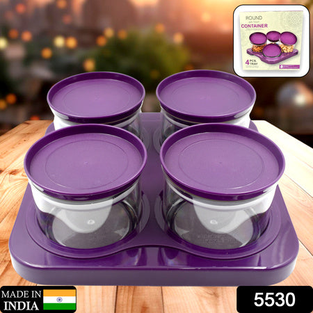 5550 Airtight Plastic 4 Pc Storage Container Set With Tray Dry Fruit Plastic Storage Container Tray Set With Lid  Serving Tray For Kitchen - Zidbik