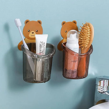 Cute Teddy Bear Toothbrush Holder For Kids (3 Pc Set) - Zidbik