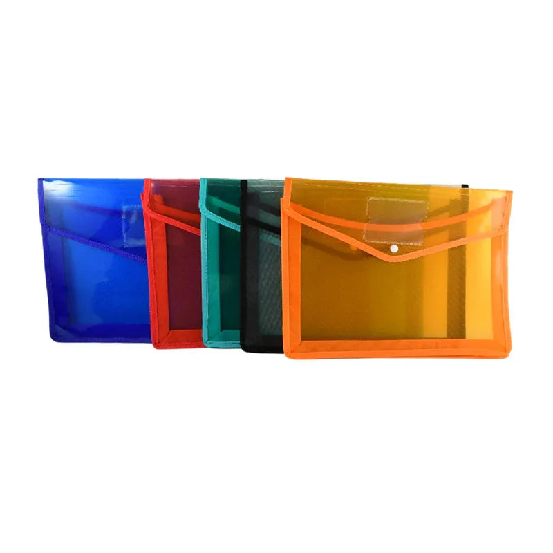 Transparent Document File Folder Multi-color Button Closure File Bags (1 Pc Mix Color) - Zidbik