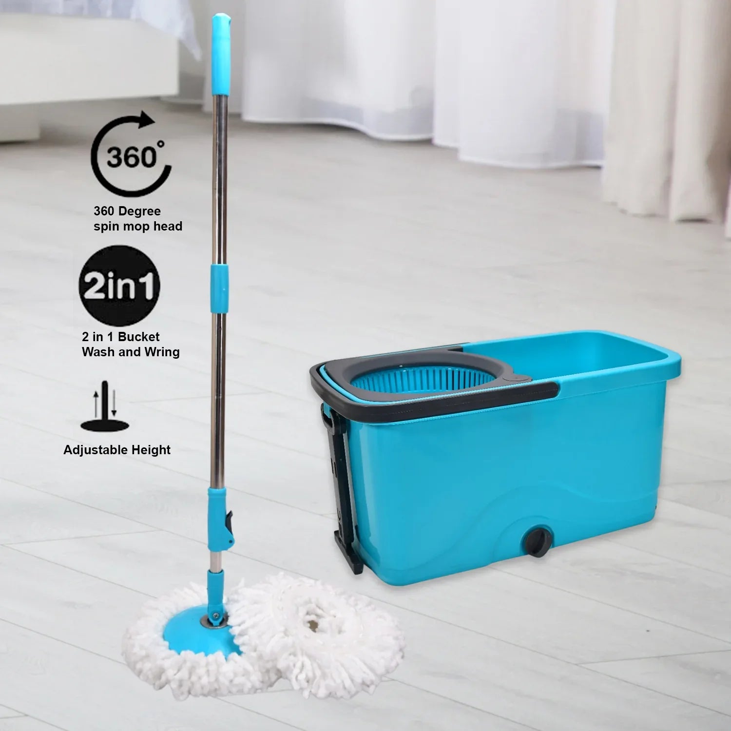 4028 Quick Spin Mop Plastic Spin Bucket Floor Cleaning Easy Wheels Big Bucket Floor Cleaning Mop With Bucket - Zidbik