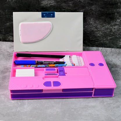 Multi-functional Space Theme Pencil Box With Built-in Calculator (1 Pc) - Zidbik