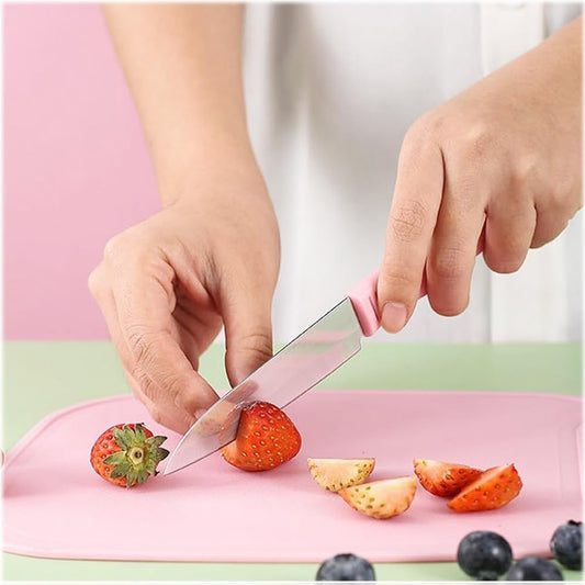 5490 Mini Travel Cutting Board Set 4 Pcs Portable Mini Camping Plastic Cutting Board  Knife Fruits  Vegetable Peeler Scissors Kitchen Knives Set For Travel Picnic Camping Outdoor Park (4 Pc Set) - Zidbik