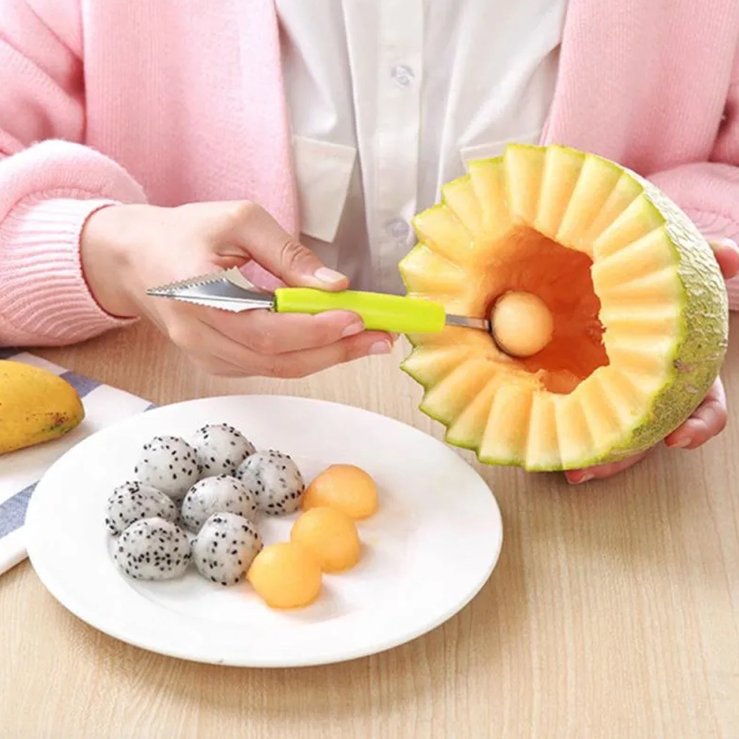 7031 Multifunctional Stainless Steel Fruit Vegetable Pattern Carving Knife Peeler Corer Spherical Dig Ball Scoop Garnishing Dig Ball Spoon Kit. - Zidbik