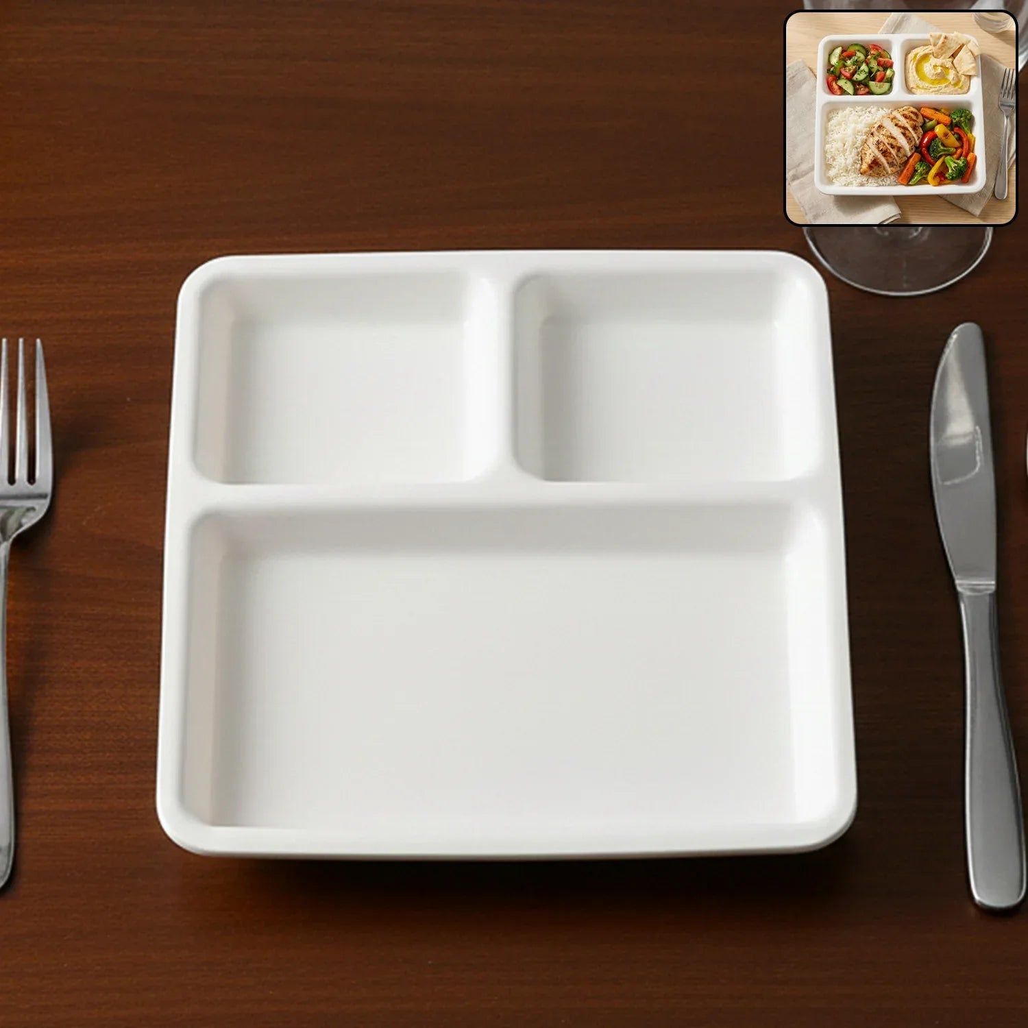 Plastic 3-compartment Plate For Meal Serving - Zidbik