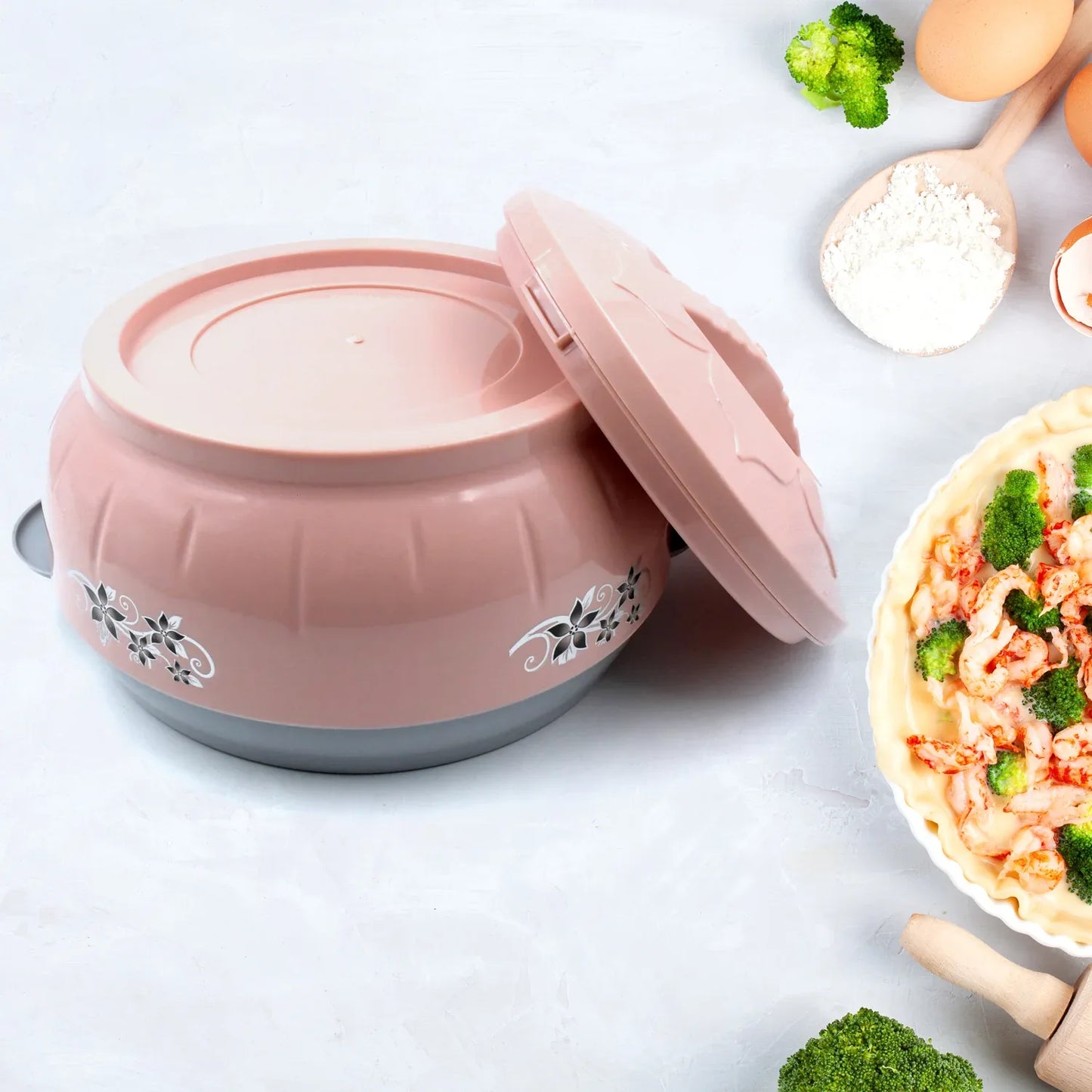 5788 High Quality Steel Casserole Box For Food Searving Inner Steel Insulated Casserole Hot Pot Flowers Printed Chapati Box For Roti Kitchen (Approx 4500 Ml) - Zidbik