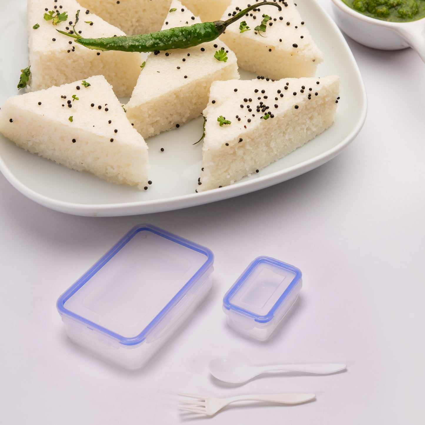 7070 Multipurpose Air Tight 4 Side Lock Food Grade Lunch Box With Small Square Container - Zidbik