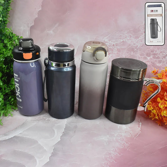 Stainless Steel Water Bottles Approx 600ml (Mix Design Color 1 Pc) - Zidbik