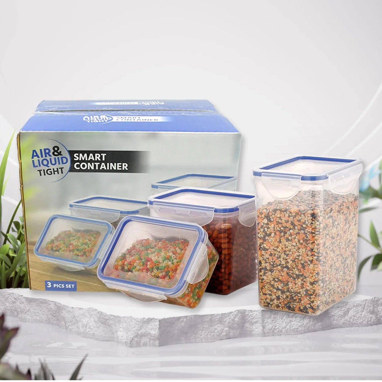 5800 Classics Rectangular Plastic Airtight Food Storage Containers With Leak Proof Locking Lid Storage Container Set Of 3 Pc( Approx Capacity 500ml1000ml1500ml Transparent) - Zidbik