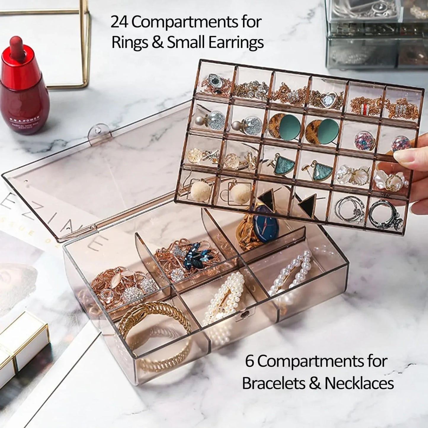12829 2 Layer Acrylic Jewelry Storage Box Dustproof Earring Box Storage Box Portable Nail Art Storage Case 24-grid Small And 6-grid Big Case Makeup Vanity Box (1 Pc 30 Compartment) - Zidbik