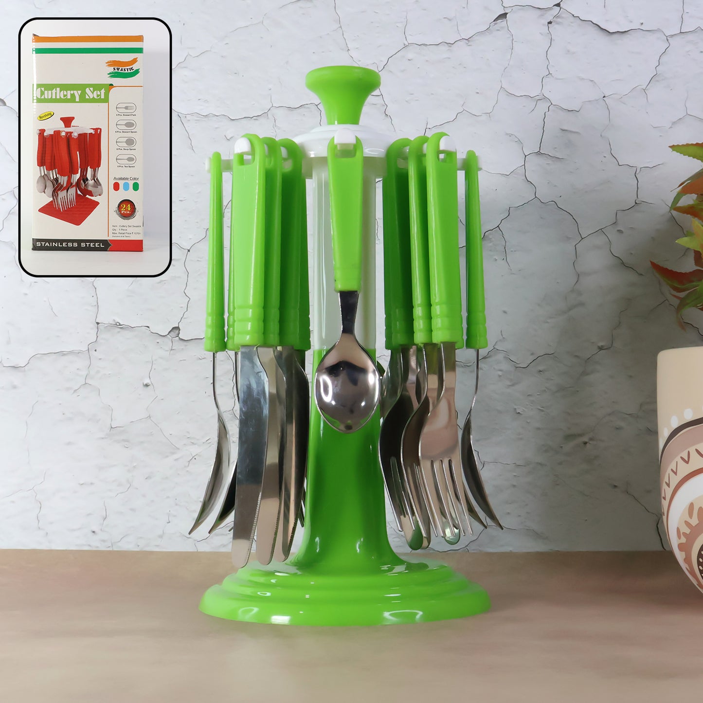 Stainless Steel Cutlery Set With Stand - (24 Pc) - Zidbik