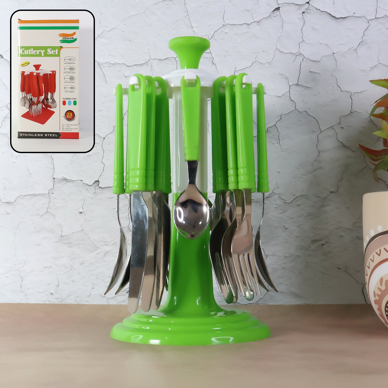 Stainless Steel Cutlery Set With Stand - (24 Pc) - Zidbik