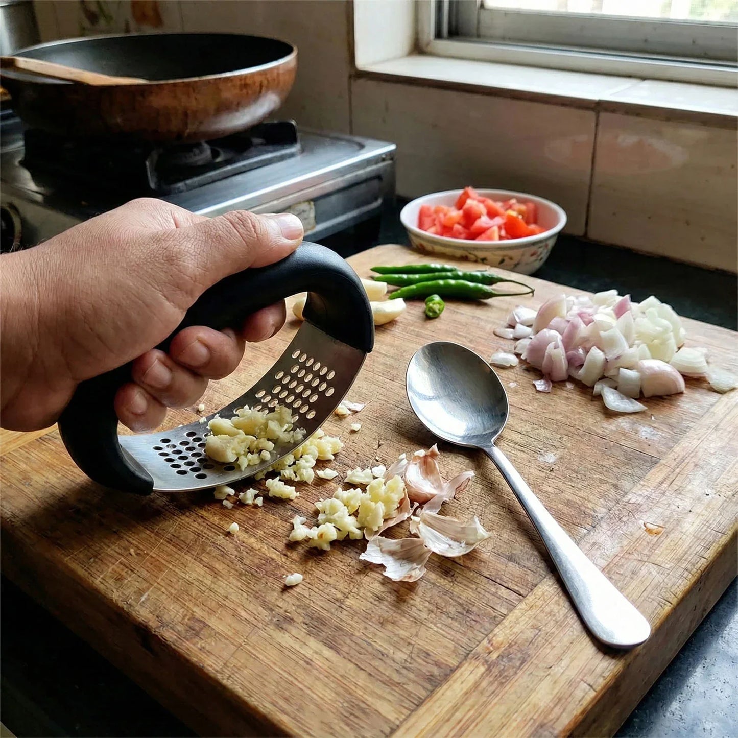 Heavy-duty Garlic Press Tool With Spoon Set (2 Pc Set) - Zidbik