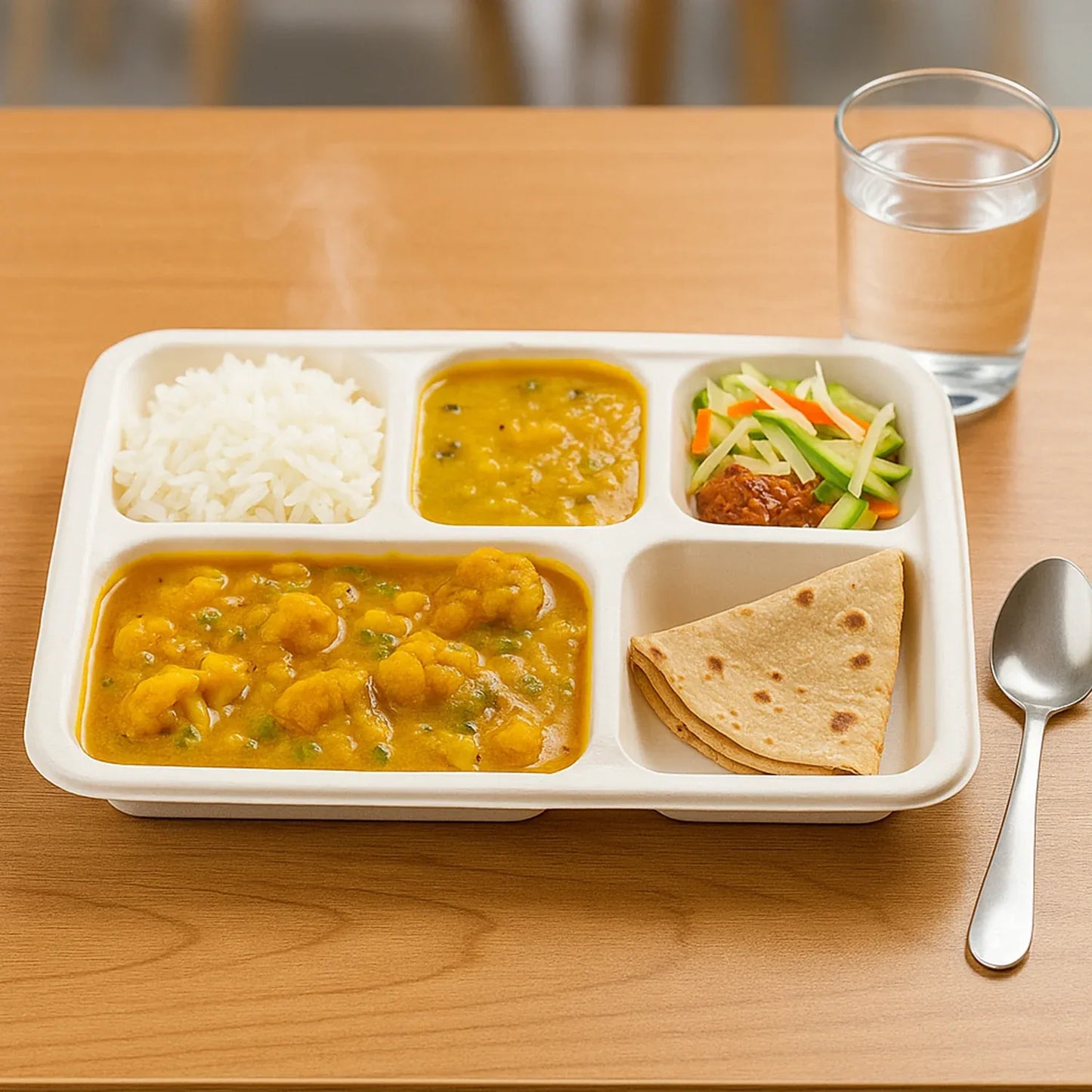 5-compartment Rectangle Lunch Compostable Bagasse Plate 10 Pcs Pack - Zidbik