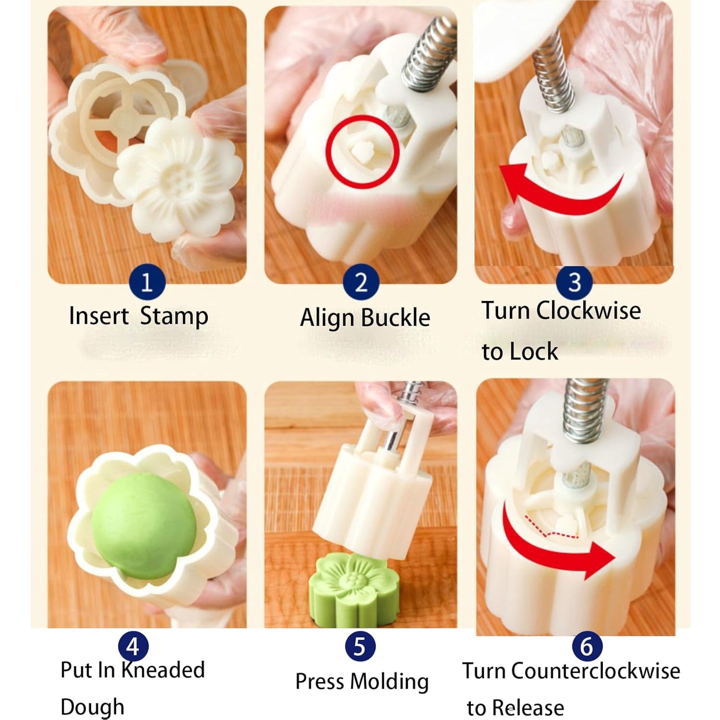 Mooncake Press Mold With 4 Stamps Set - Zidbik