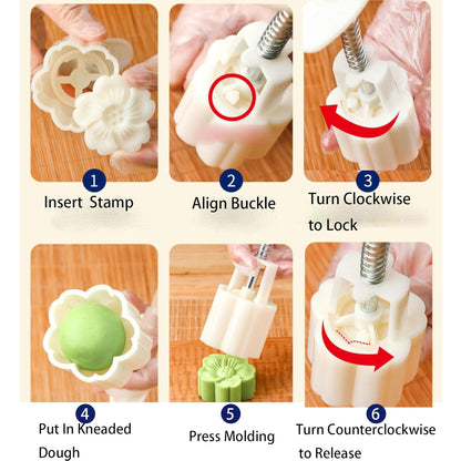 Mooncake Press Mold With 4 Stamps Set - Zidbik