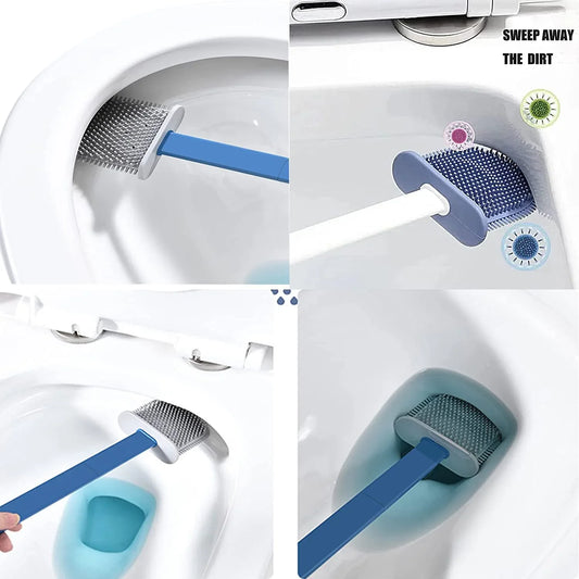 1410l Silicone Toilet Brush Flexible Soft Bristle Brush With Quick Dry Holder Cleaning Brush For Toilet Accessories ( Without Sticker Box ) - Zidbik