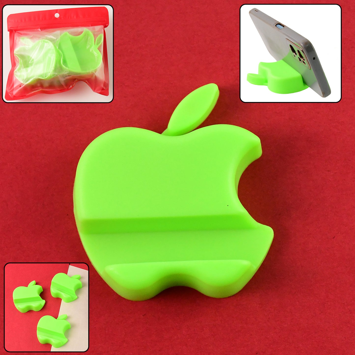 Apple-shaped Plastic Mobile Phone Holder (3 Pc  Mix Color) - Zidbik
