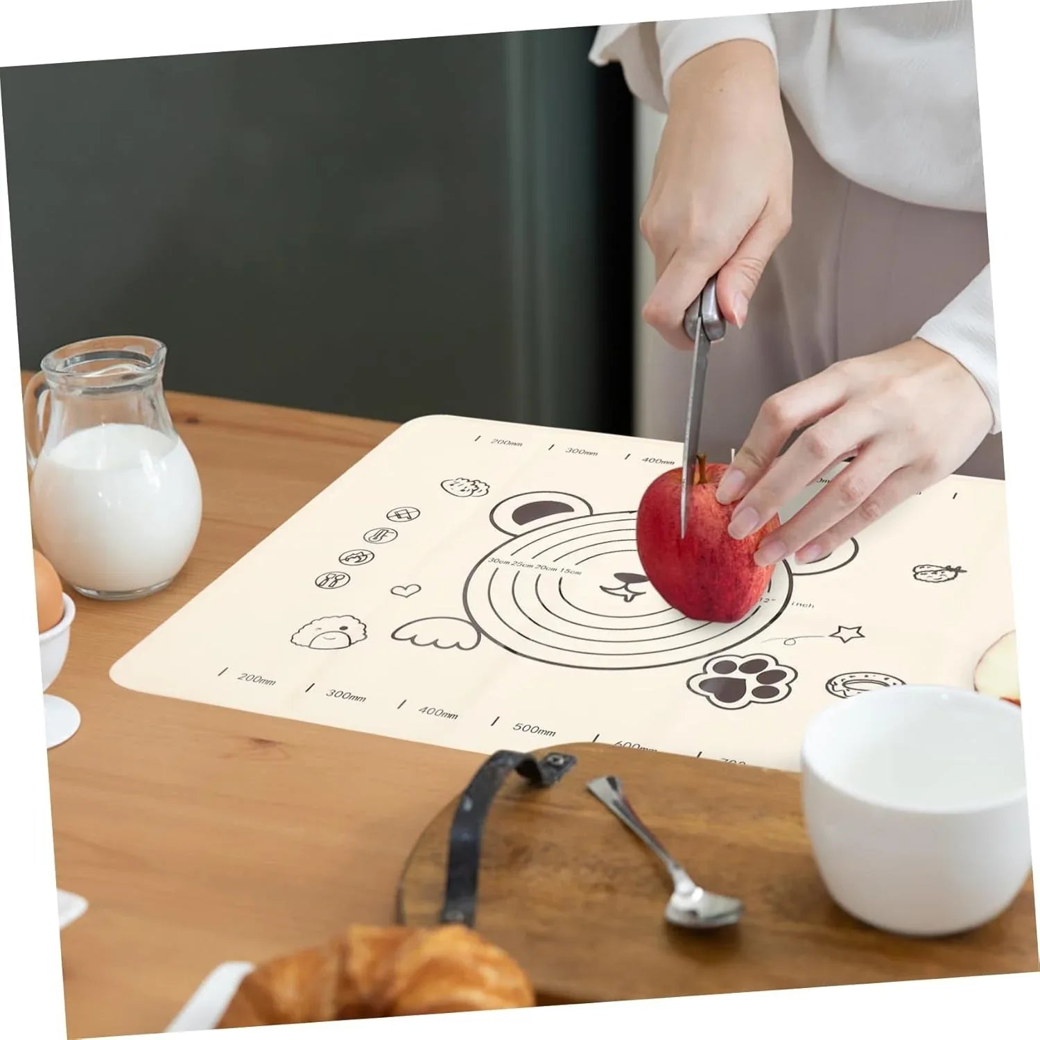 3 In 1 Low Silicone Baking Mat With Wooden Belan Cake Scraper (3 Pcs Set 7050 Cm) - Zidbik