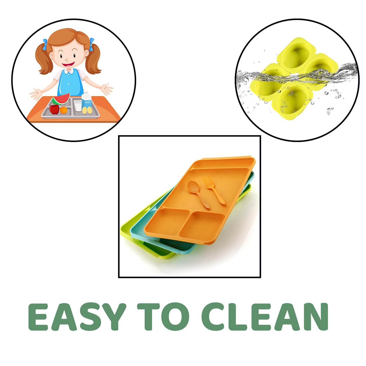 2037 4compartment Dish With Spoon And Fork(1 Dish Set With 1spoon And 1fork) Dinner Plate Plastic Compartment Plate Pav Bhaji Plate 4-compartments Divided Plastic Food Plate. - Zidbik