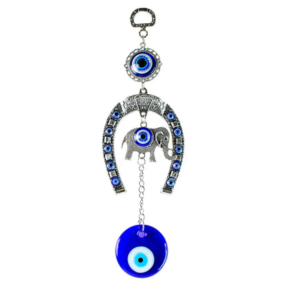 Decorative Evil Eye Hanging With Elephant And Horseshoe Motif Wind Chime (1 Pc) - Zidbik
