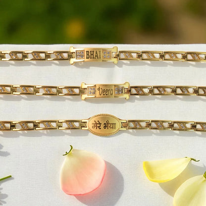 Metal Rakhi Bracelet For Brother Chain Rakhi With Wording (Mix Design 1 Pc) - Zidbik