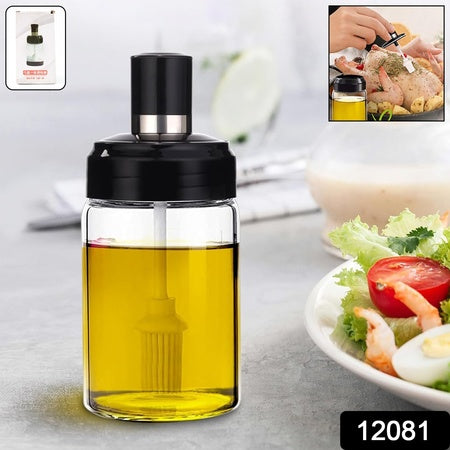 Clear Glass Oil Dispenser Bottle With Integrated Silicone Basting Brush (250ml Approx) - Zidbik