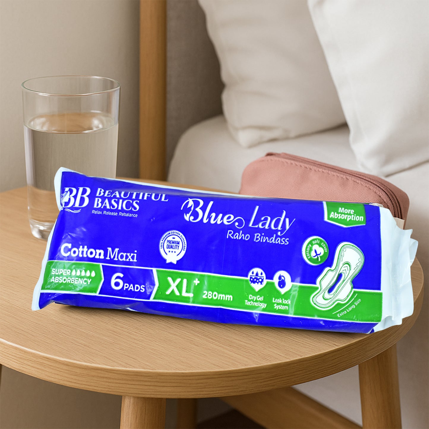 Beautiful Basics Blue Lady Sanitary Pads Xl 280mm (6 Pc) - Zidbik