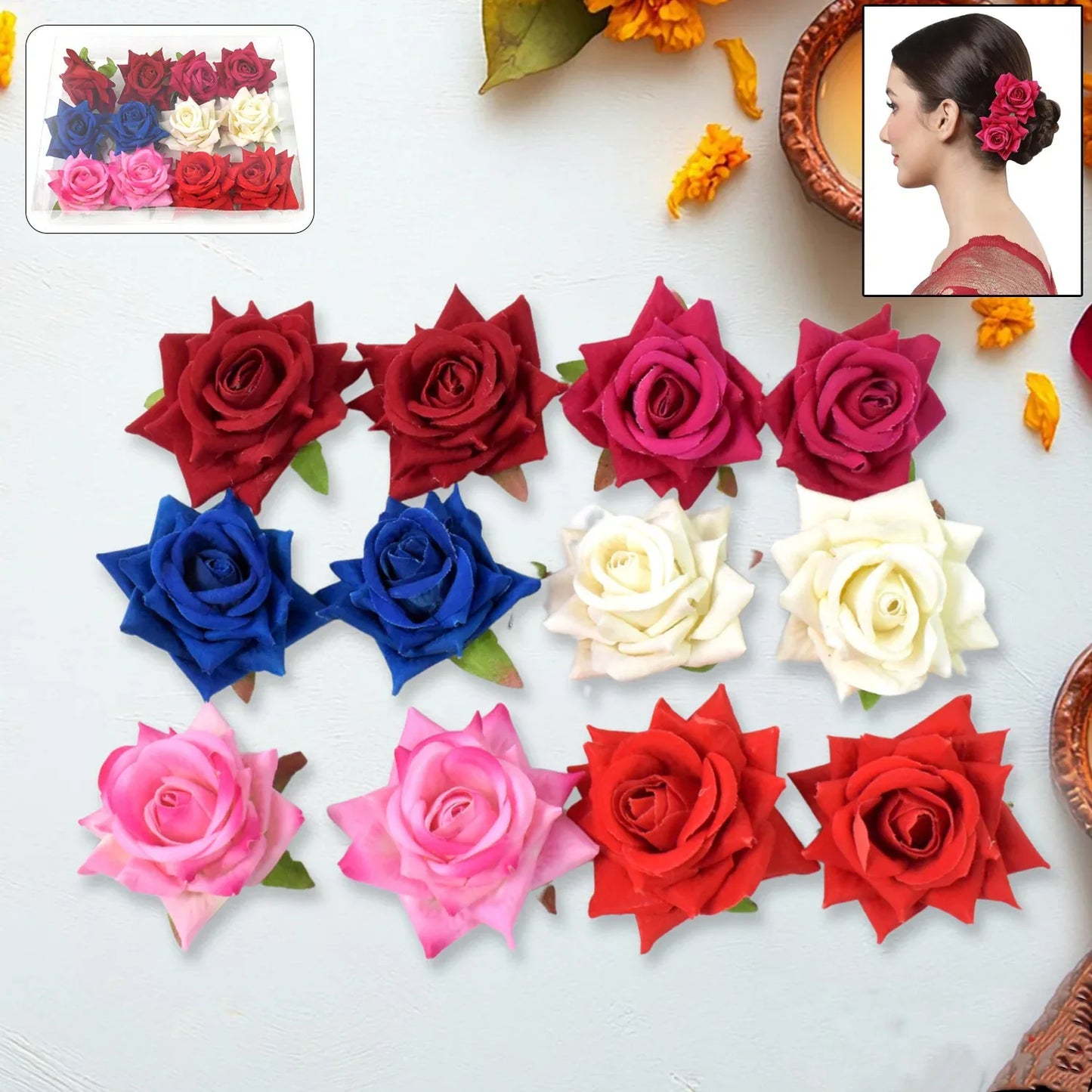 Colourful Flowing Flower Hair Pin (12 Pcs Set Mix Color) - Zidbik