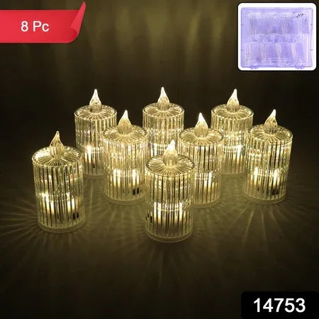Premium Crystal Effect Led Flameless Candle Lights (8 Pc) - Zidbik