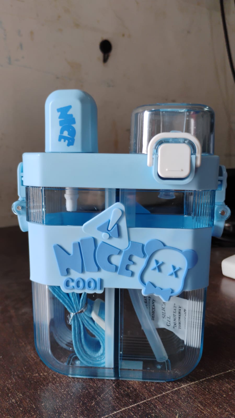 2in1 Dual Compartment Water Bottle With Straw And Adjustable Shoulder Straps - Multi Color