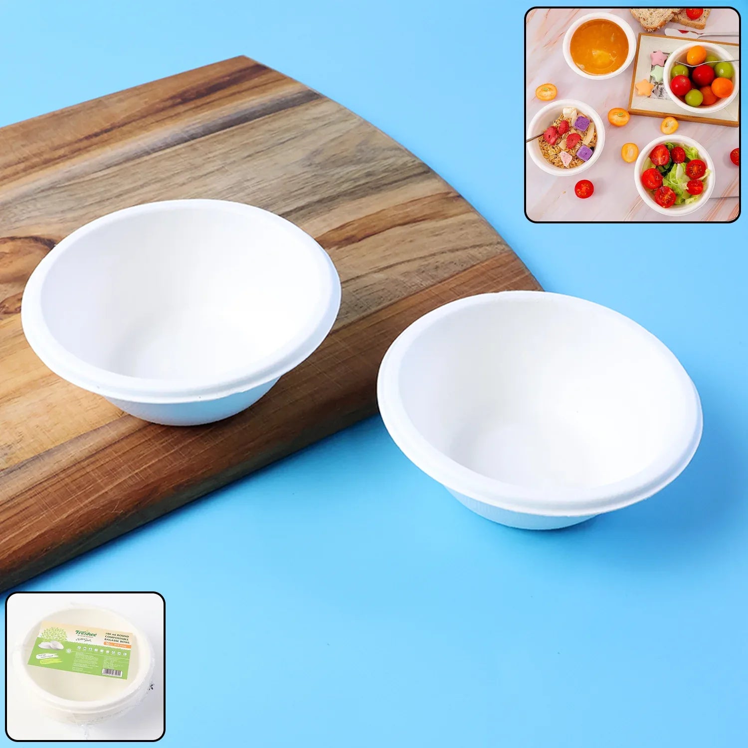 Freshee 180 Ml Round Compostable Bagasse Bow (10 Pc) - Zidbik