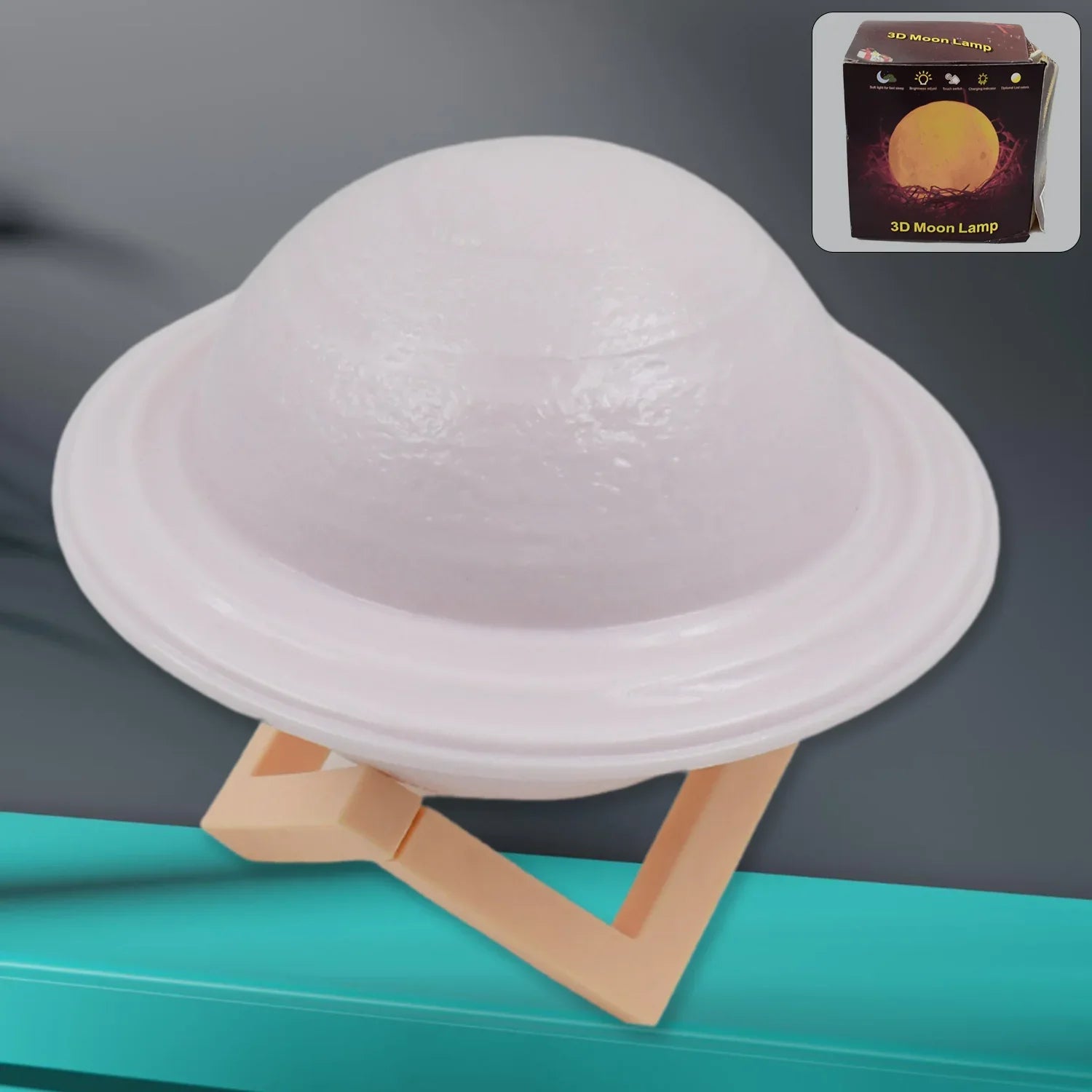 3d Saturn Lamp Home Decoration Bedside Night Light With Base (1 Pc Multicolor) - Zidbik