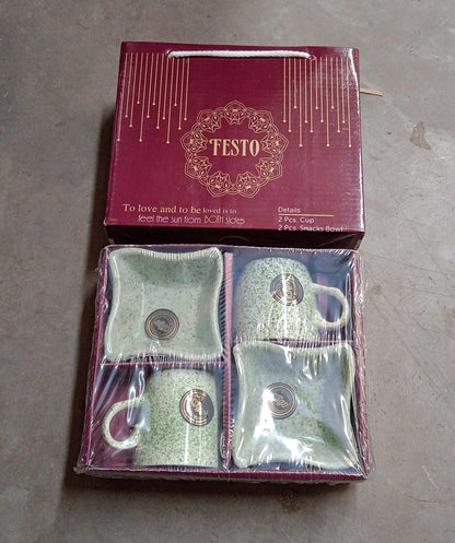 8224 Festo Ceramic Tea  Cups  Mug Set Including Snacks  Serving Bowl Milk Cup Coffee Cup Tea Cup Breakfast Cup Drinking Mug Or Outdoor For Household Gift For Birthday Wedding Party (4 Pcs Set) - Zidbik