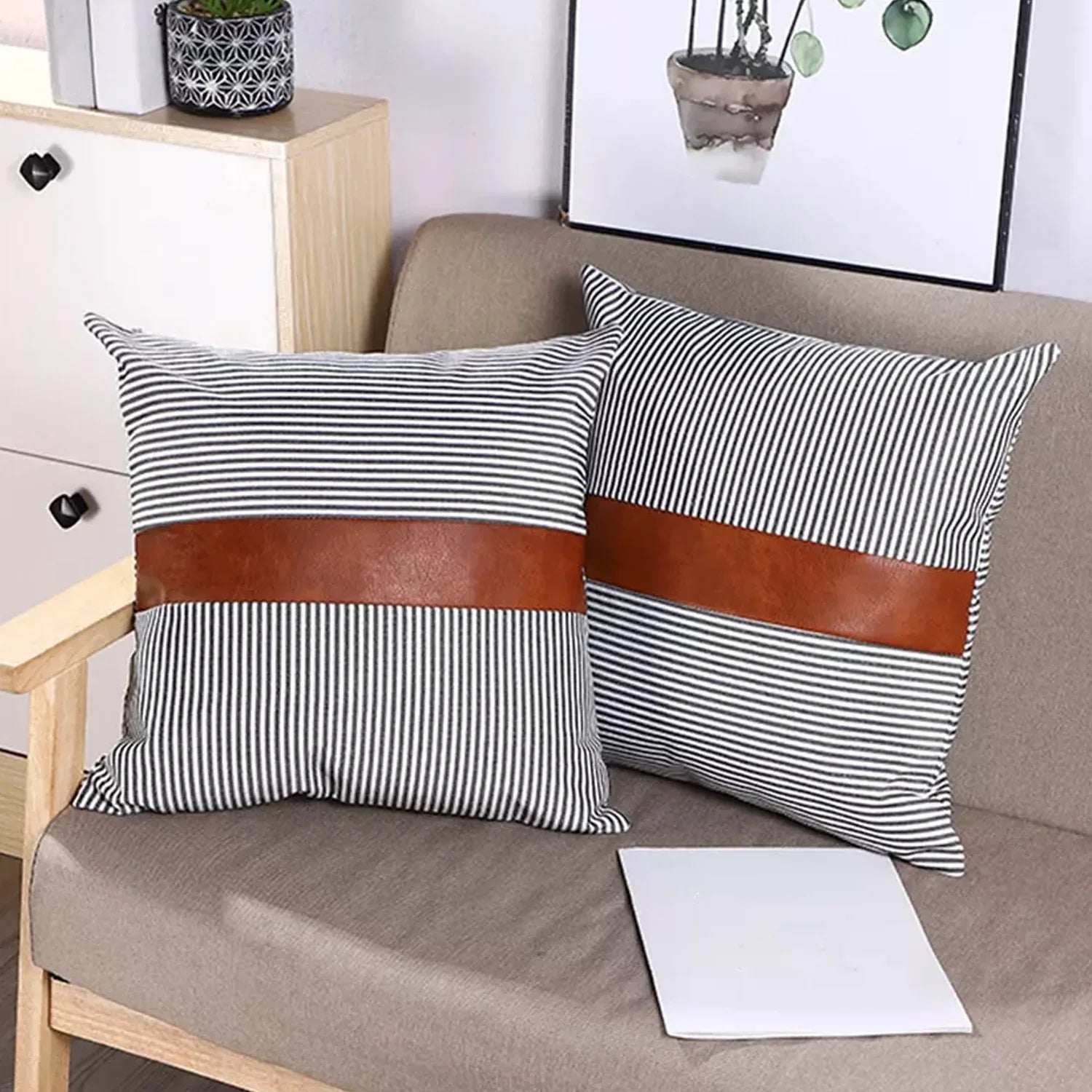 Pillow Covers Leather Cotton Cushion Covers (20 20 Inch 1 Pair 2 Pc) - Zidbik
