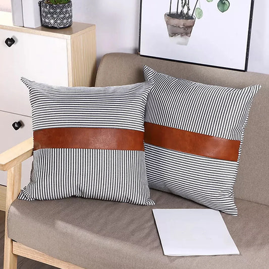 Pillow Covers Leather Cotton Cushion Covers (20 20 Inch 1 Pair 2 Pc) - Zidbik