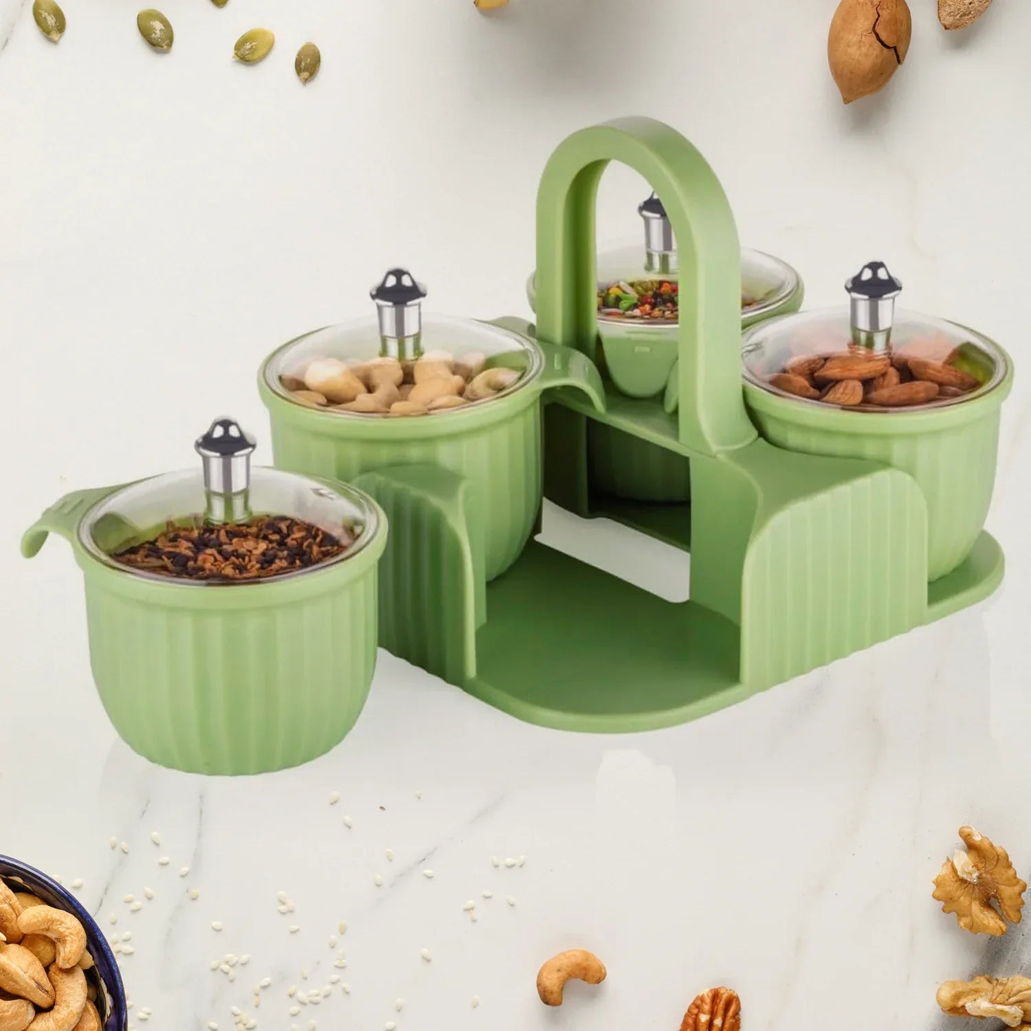 5779 Multipurpose Jar Dryfruit Set Candy Chocolate Snacks Storage Jar Masala Jar For Home And Kitchen Airtight Dry Fruit Plastic Storage Container Tray Set With Lid 4 Serving Jar Container For Sweetschipscookies(4 Pc Set) - Zidbik