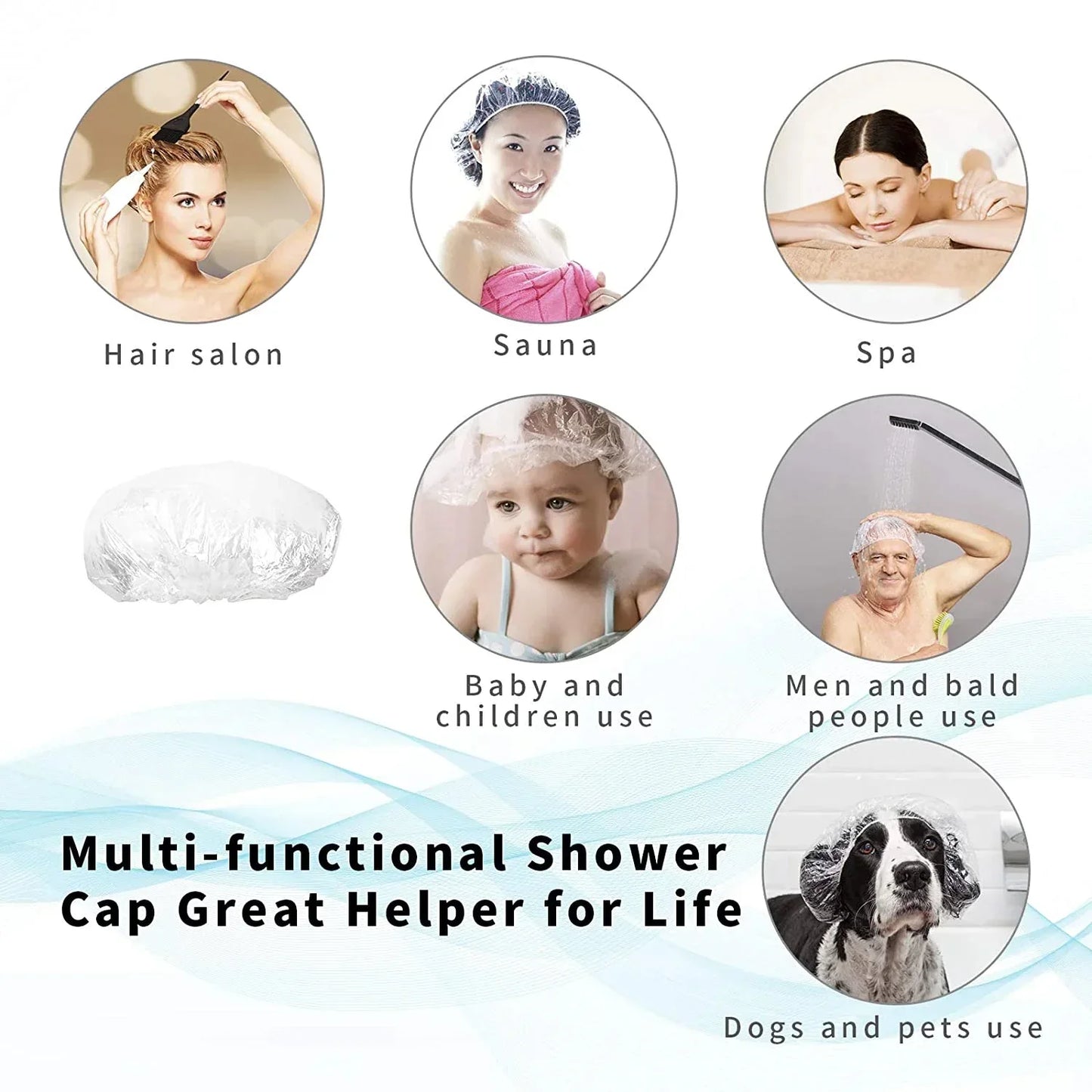 Disposable Shower Caps For Women Larger Thicker Waterproof And Individually Wrapped Plastic Elastic Hair Bath Caps For Hotel And Spa Hair Salon Home Use Portable Travel (1pc 10 Pc) - Zidbik