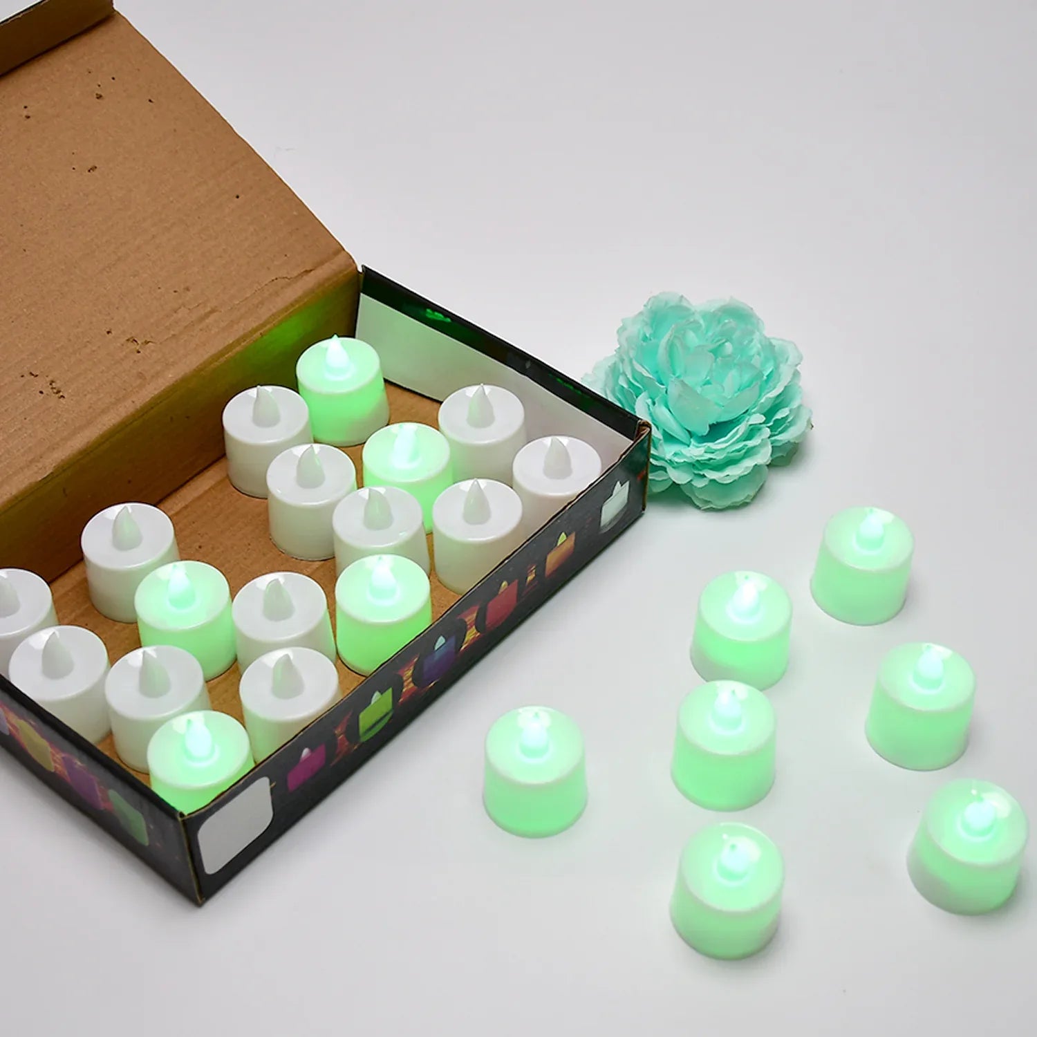 6635 Green Flameless Led Tealights Smokeless Plastic Decorative Candles - Led Tea Light Candle For Home Decoration (Pack Of 24) - Zidbik
