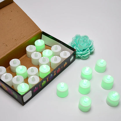 6635 Green Flameless Led Tealights Smokeless Plastic Decorative Candles - Led Tea Light Candle For Home Decoration (Pack Of 24) - Zidbik