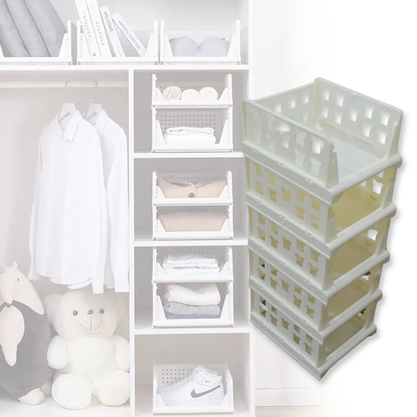 7888 5 Layer Stackable Multifunctional Storagefor Clothes Foldable Drawer Shelf Basket Utility Cart Rack Storage Organizer Cart For Kitchen Pantry Closet Bedroom Bathroom Laundry (5 Layer 1 Pc) - Zidbik