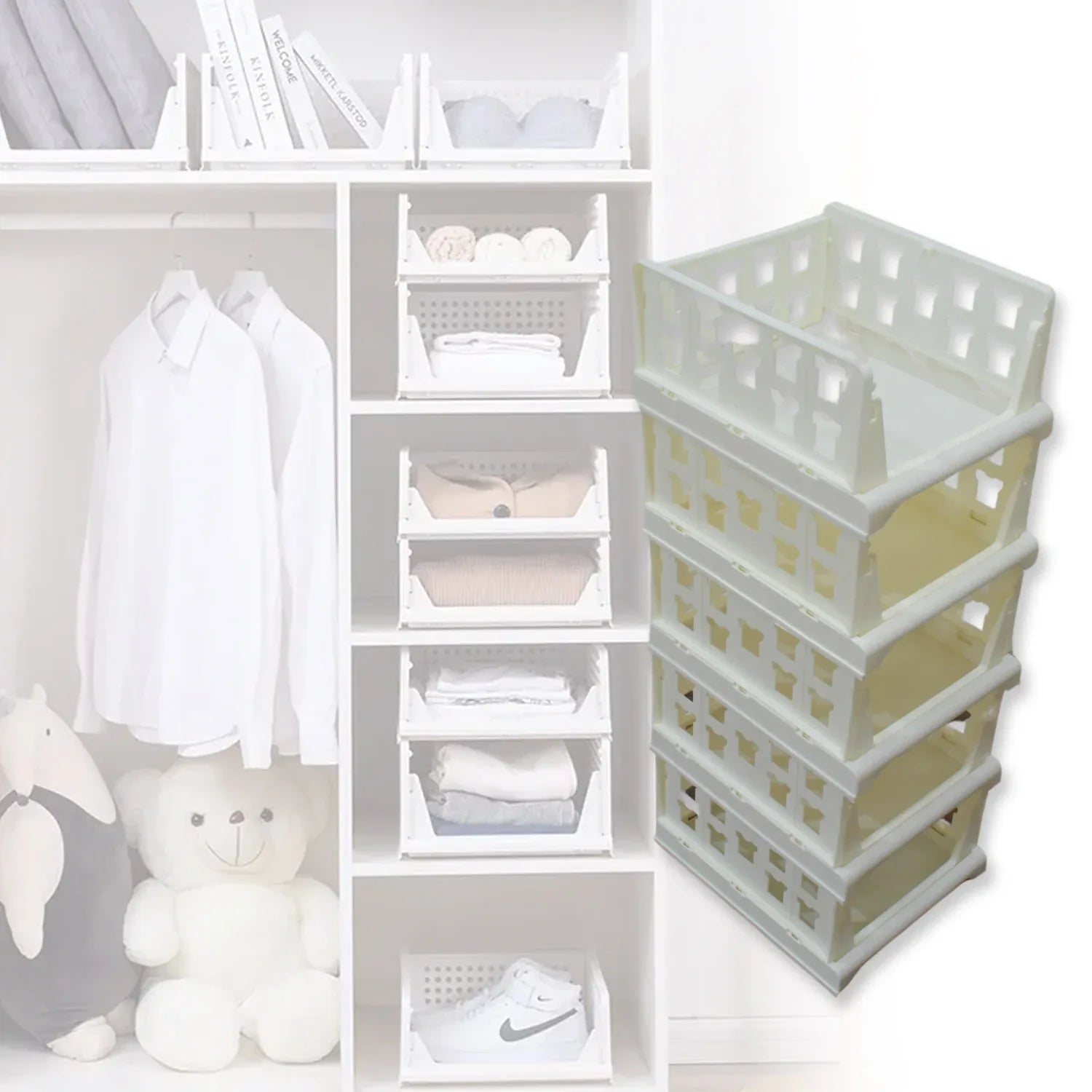 7888 5 Layer Stackable Multifunctional Storagefor Clothes Foldable Drawer Shelf Basket Utility Cart Rack Storage Organizer Cart For Kitchen Pantry Closet Bedroom Bathroom Laundry (5 Layer 1 Pc) - Zidbik
