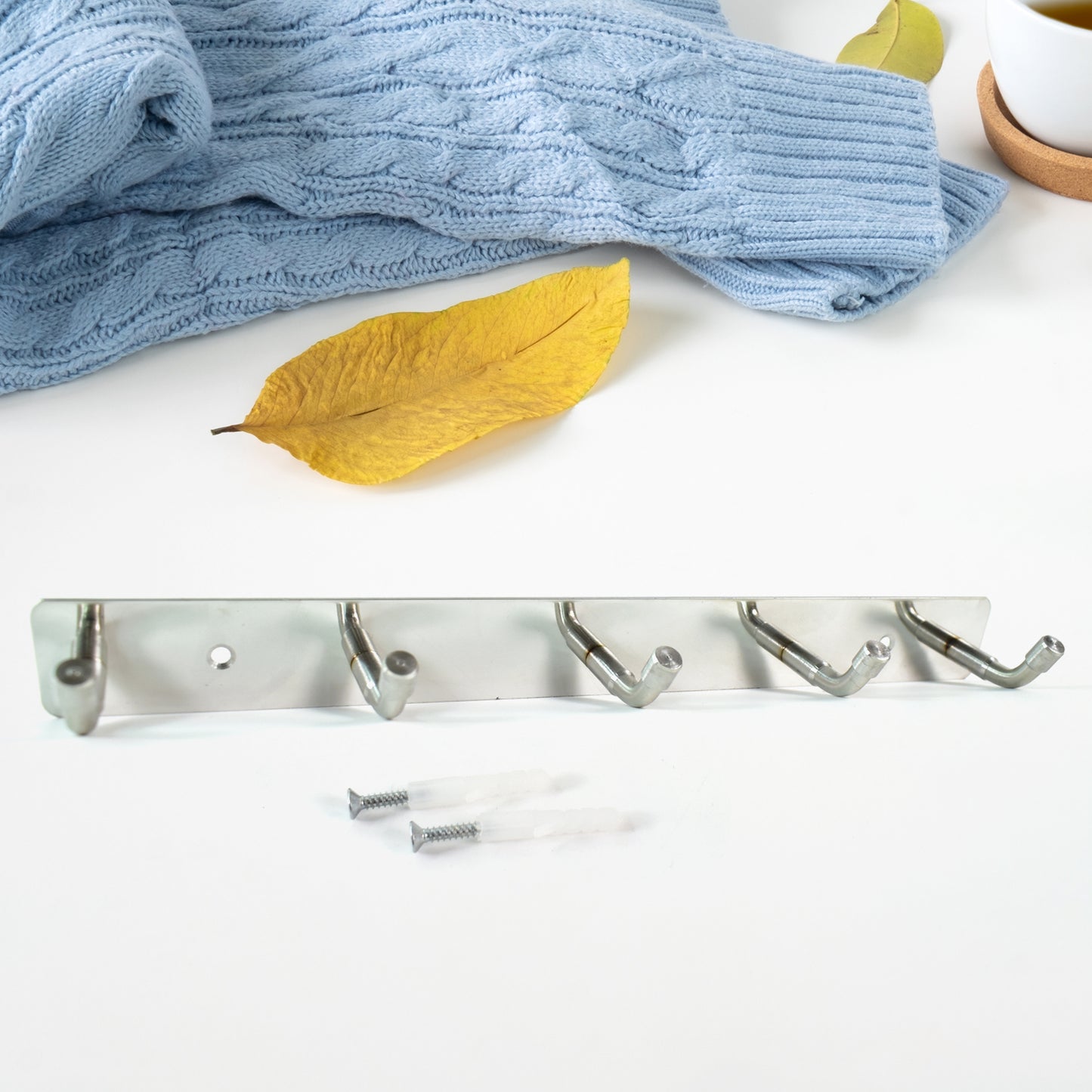 Stainless Steel Wall Mounted Coat 5 Hook Rack (26x3  1 Pc) - Zidbik